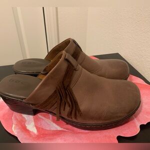 b.o.c. Brown Leather Clogs with Tassels